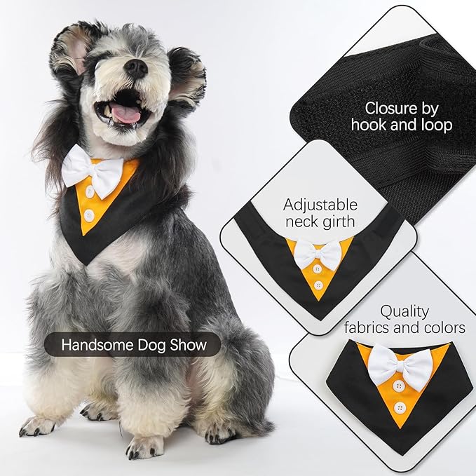 FUAMEY Dog Tuxedo Halloween for Small Dogs,Dog Formal Suit Dogs Attire Pet Bow Tie Puppy Party Costumes Cat Tux Outfits Pets Bandana Cosplay Adjustable Bowties Thanksgiving Halloween XS