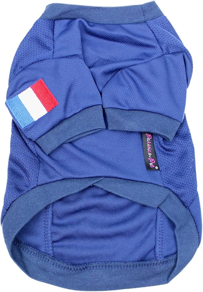 Parisian Pet Dog Jersey - Embroidered “ France “ Breathable Mesh Fabric Dog Sports Costume - Football, and Olympic Sportswear Pet Clothes - Lightweight Dog Jerseys for Large Dogs - 5XL