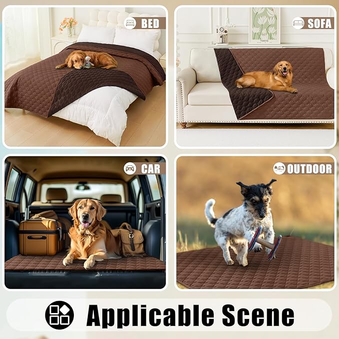 Smiry Waterproof Dog Bed Cover Blanket, Soft Reversible Pet Blanket, Washable Leakproof Cats Dogs Couch Cover for Sofa, Couch, Furniture, Plaid (82x102 Inch, Brown/Chocolate)