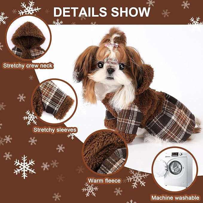 Dog Sweater Puppy Clothes for Small Dogs Boy Girl Pet Hoodies for Dogs Cold Weather Doggie Coats Fall Doggy Sweatshirt for Chihuahua Yorkie Cat Outfits (Brown, XX-Small)