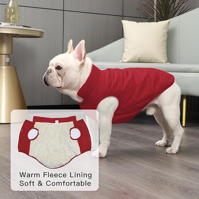 2 Layers Fleece Lined Warm Dog Jacket for Winter Cold Weather,Soft Windproof Medium Dog Coat,Red XL
