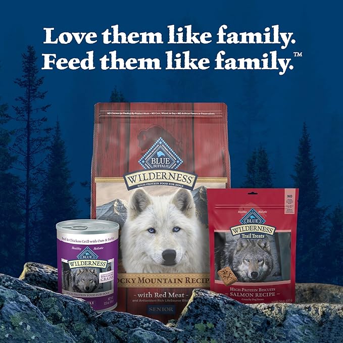 Blue Buffalo Wilderness Rocky Mountain Recipe High-Protein Senior Dry Dog Food, Made in The USA with Natural Ingredients Plus Wholesome Grains, Red Meat, 22-lb. Bag
