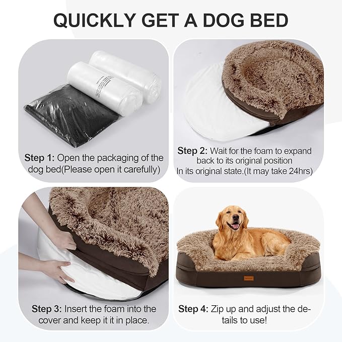 iweepet Orthopedic Dog Beds for Extra Large Dogs, 41" x 32.6" x 7.7" Supportive Dog Sofa Bed with 28D Egg-Crate Foam, Removable Washable Cover, Waterproof Lining, for Puppy,Senior,Sick, Brown