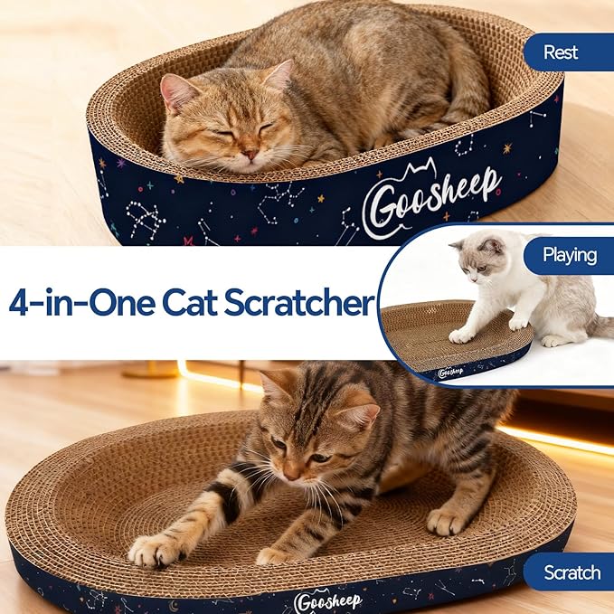 Goosheep 4PSC Cat Scratcher Cardboard 4-in1 Scratching Board for Indoor Cats Oval Corrugated Cardboard Cat Bed Cats Scratching Post