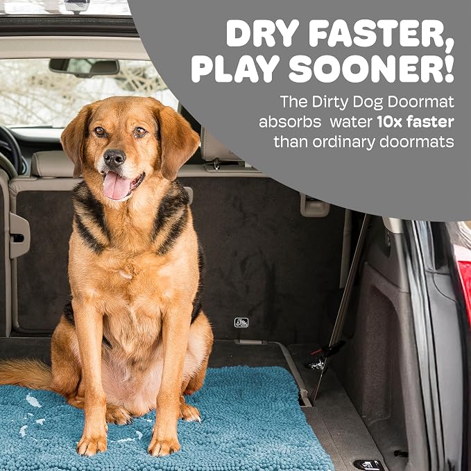 Dog Gone Smart Dirty Dog Doormat - Fast Drying Rug - Pacific Blue, 23x16 in | Super Gripper Backing for Clean Floors - Absorbent Microfiber and Machine Washable Mat for Muddy Paws