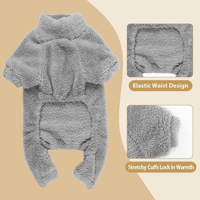 Fuzzy Dog Pajamas Turtleneck Pet Clothes Warm Soft Cozy Lightweight Pet Pjs Dog Sweaters for Small Dogs(Grey-S/M)