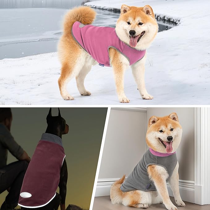 cyeollo 2 Pack Dog Fleece Sweater Warm Sweatshirt for Dogs, Reflective Doggie Vest Lightweight Small Dog Coat Pullover Winter Pet Clothing XL Pink & Grey