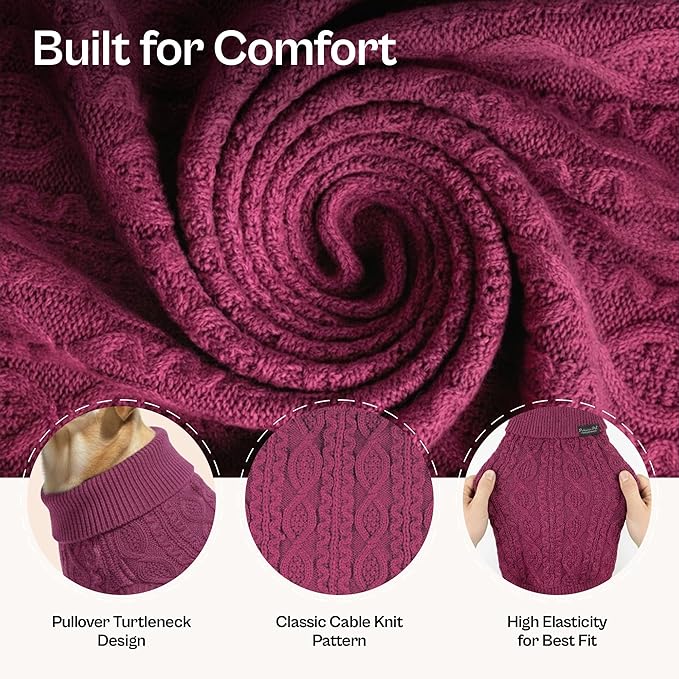 Parisian Pet 'Cable Knit' - Warm & Stylish Pet Sweater in Raspberry for Dogs & Cats - Valentine's Day