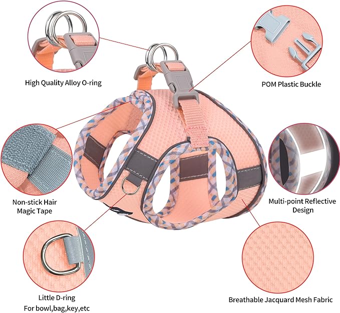 AIITLE Escape-Proof Dog Harness - Extra Soft Jacquard Fabric with Moisture-Wicking Lining, Adjustable Fit for Boston Terrier, Pekingese - Running, Playdates, Outdoor Adventures (Pink, L)
