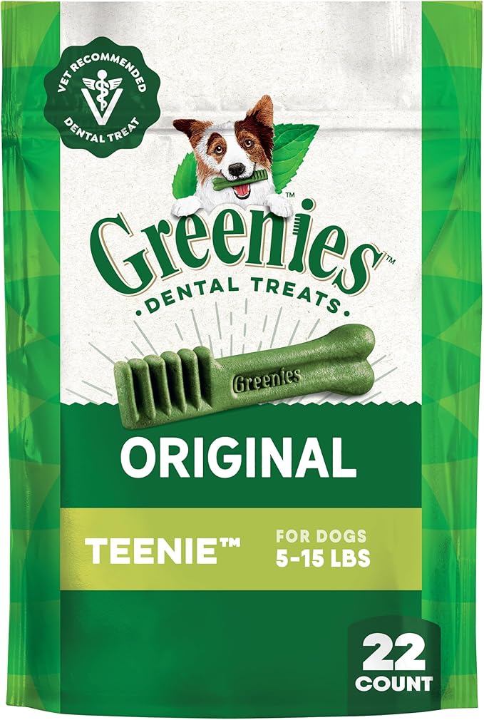 Greenies Veterinarian-Recommended Natural Dental Dog Treats Teenie Size, Original Flavor, 6 oz. Pack, 22 Count
