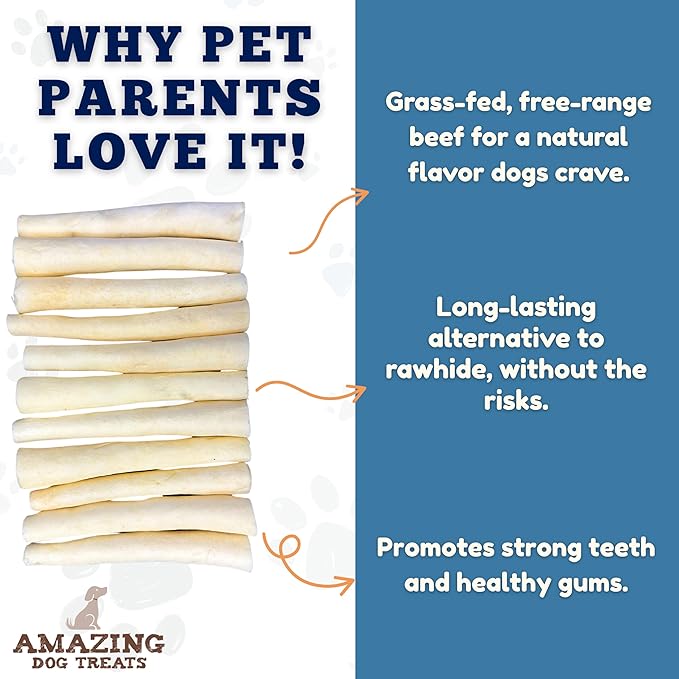 Amazing Dog Treats - Cow Tail Dog Chews (6 Inch Regular - 25 Pack) - Sourced from 100% Grass Fed Cattle - All Natural - Long Lasting Chew for Dogs - Rawhide Alternative for Dogs