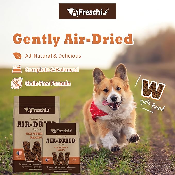 Afreschi Air-Dried Dog Food – Real Turkey, Grain-Free, Limited Ingredient, All-Natural, High-Protein, Complete & Balanced for All Life Stages, Ideal for Picky Eaters, 2.2 lb Bag