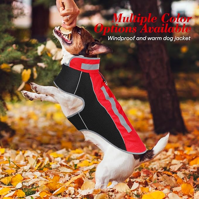 Small Dog Coat, Warm Dog Winter Jacket, Reflective Pet Jacket with Fleece Lined, Pet Clothes for Small Medium Dogs (Red, M)