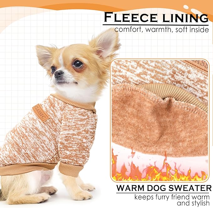 2 Pieces Dog Sweaters for Small Dogs Dog Clothes Female Winter Fleece Puppy Sweaters Warm Pet Outfit for Yorkie, Chihuahua, Bulldog, Dachshund, Pug,Large