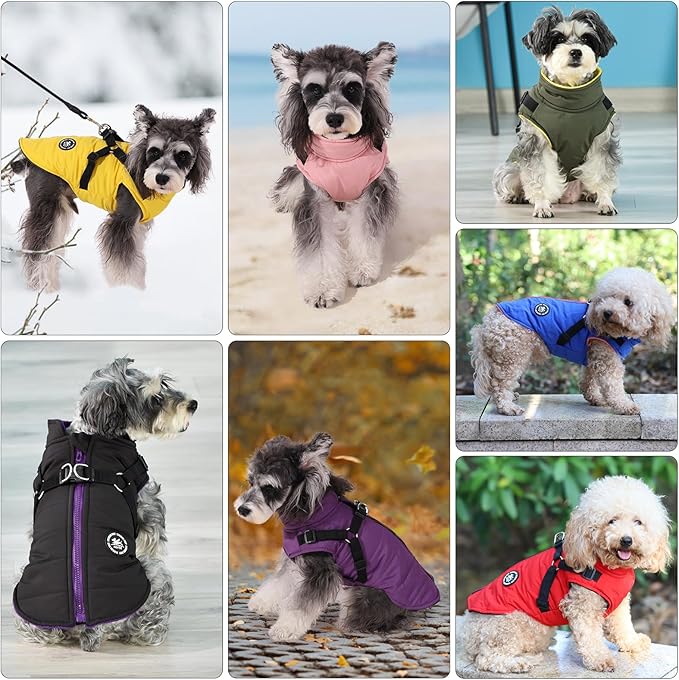 Norbi Small Dog Coat with Harness Built in for Winter, Waterproof Puffer Jacket Vest for Small Medium Breeds, Easy Walk Warm Gear for Chihuahua Yorkie Puppy(Pink, XS)