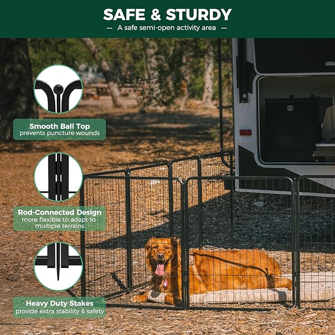 FXW Rollick Unleashed Dog Playpen for Indoor, Yard, RV Camping, 32 inch 48 Panels for Small and Medium Dogs, Black│Patented