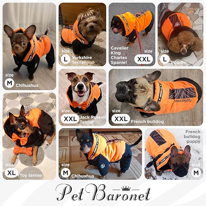 Waterproof Full Body Winter Jacket for Dogs, Dogs Snowsuit, Perfect for Cold Weather, Ideal for Small and Medium Breeds (Orange, M:Chest 15'', Length: 11'')