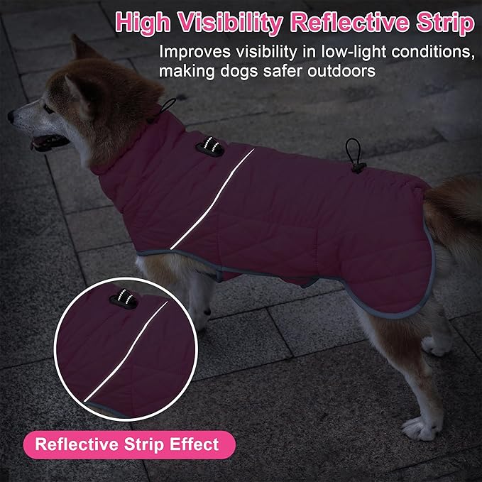 Dog Winter Coat with Harness, Reflective Windproof&Waterproof Fleece Jacket for Cold Weather, Dog Pullover Jumpsuit Snowsuit for Small Medium Large Dogs, Pink M