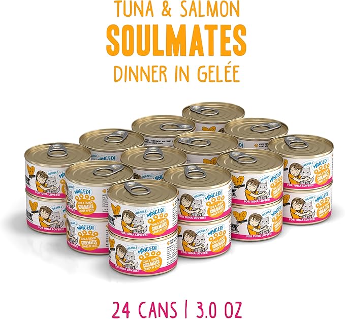 Weruva BFF Minced Natural Wet Cat Food, Tuna and Salmon Soulmates in Gelee, 3oz Can, Pack of 24