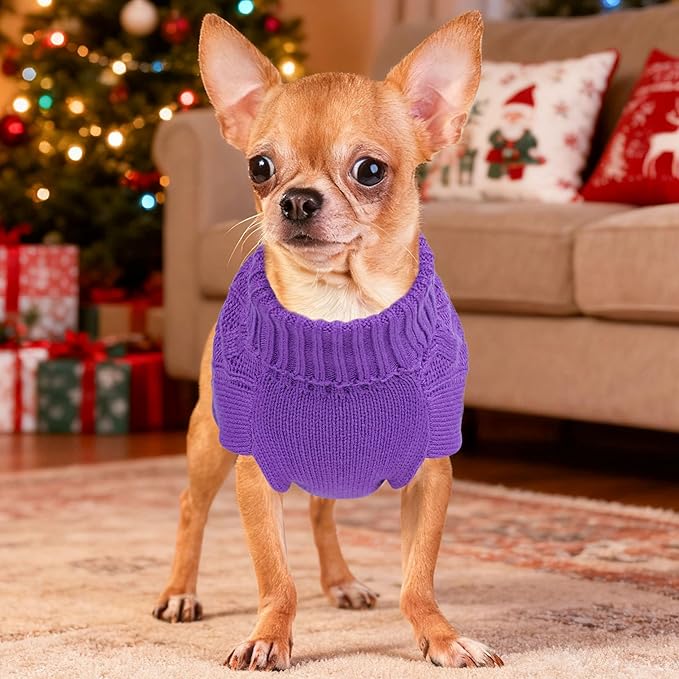 Dog Sweaters for Small Dogs Small Dog Sweater Female Fall Winter Doggy Clothes for Chihuahua Warm Knitted Puppy Sweater Solid Turtleneck Pullover Pet Cat Outfit(D-Purple, X-Small)