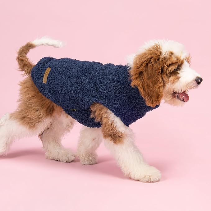 Fitwarm 2 Pack Striped Fleece Dog Sweater, Warm Winter Dog Clothes for Small Dogs Boy Girl, Fuzzy Pet Outfit, Doggy Pullover Jumper, Grey, Navy, Medium