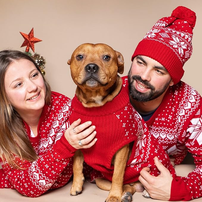 Blueberry Pet Ugly Christmas Sweater Women & Men, Large Dog Sweater, Cozy Festive Christmas Dog Sweater with Snowflake & Reindeer, Warm Ugly Christmas Sweater for Large Dogs, 20" Back