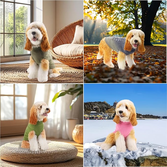 TONY HOBY Small Dog Sweaters Knitted Warm Dog Sweatshirt, Doggy Winter Coat Puppy Cold Weather Pullover Classic Knitwear Doggie Sweater, Thick Warm Winter Pet Clothes (M, Green)