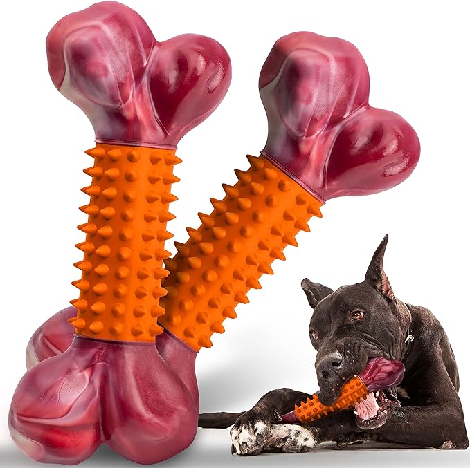 Apasiri Dog Toys for Aggressive Chewers Large Breed 2-Pack: Heavy Duty Chew Toys for Medium Dogs Indestructible Orange Dog Gift with Peanut Butter Flavor