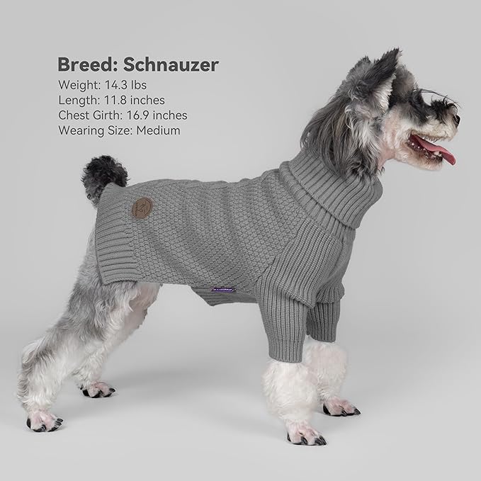 cyeollo Dog Sweater Turtleneck Knitted Sweaters with Long Sleeves Soft Knitwear Warm Dog Clothes for Medium Dogs, Grey XXL