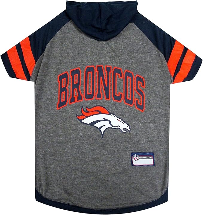 Pets First NFL Denver Broncos Hoodie for Dogs & Cats. | NFL Football Licensed Dog Hoody Tee Shirt, Small | Sports Hoody T-Shirt for Pets | Licensed Sporty Dog Shirt. (DEN-4044-SM)