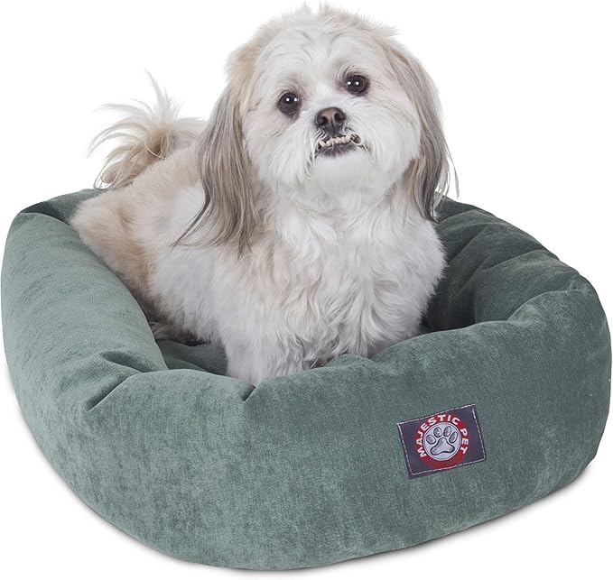 Majestic Pet 24 Inch Micro Velvet Calming Dog Bed Washable – Cozy Soft Round Dog Bed with Spine for Head Support - Fluffy Donut Dog Bed 24x19x7 (inch) – Round Pet Bed Small – Azure