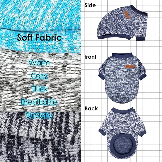 3 Pack Dog Sweaters for Small Dogs Girl Boy Winter Fleece Clothes Warm Soft Dog Sweatshirt Outfit for Dogs Cats Pet Apparel (Navy Blue+Grey+Light Blue, XX-Small)
