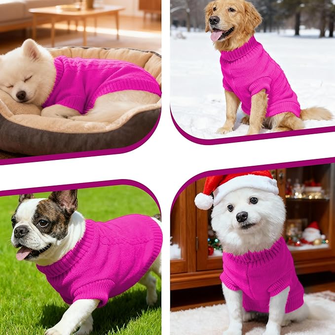 Knitted Dog Sweater for Small Dogs, Pullover Turtleneck Pet Sweaters, Winter Dog Clothes, Warm Soft Winter Holiday Cat Sweater, Rose Red, M