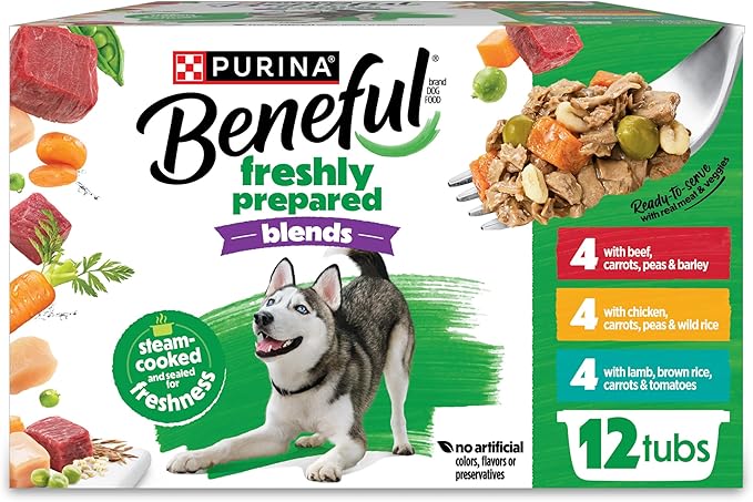 Purina Beneful Freshly Prepared Blends Wet Dog Food Variety Pack with Beef, Chicken, or Lamb Dog Food - (Pack of 12) 10 oz. Tubs