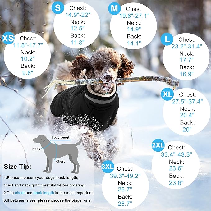 Dogcheer Dog Coat, Waterproof Dog Jacket with Harness, Reflective Adjustable Winter Coat with Zipper, Christmas Pet Snow Jacket Clothes for Small Medium Large Dogs - Black XS