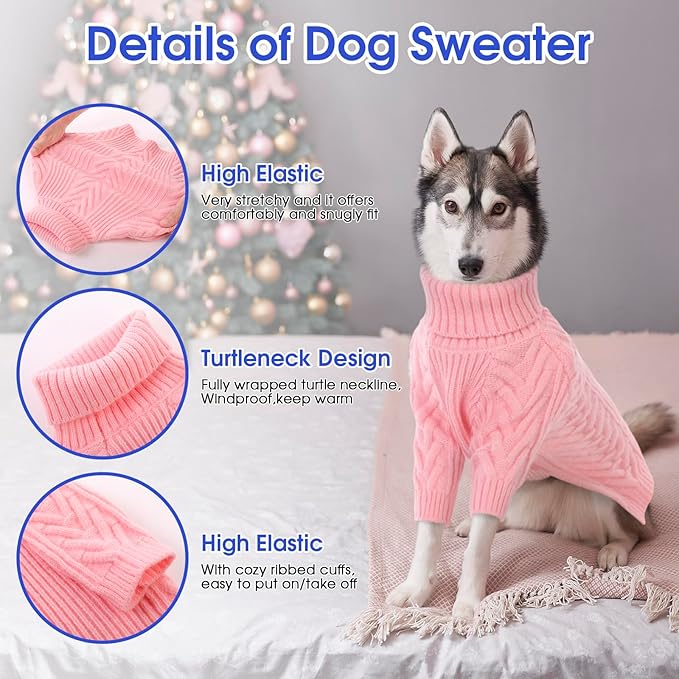 ASENKU Dog Sweater, Dog Sweaters for Medium Dogs, Warm Pullover Doggie KnitTurtleneck Warm Clothes for French Bulldog, Boston Terrier（Pink, M）
