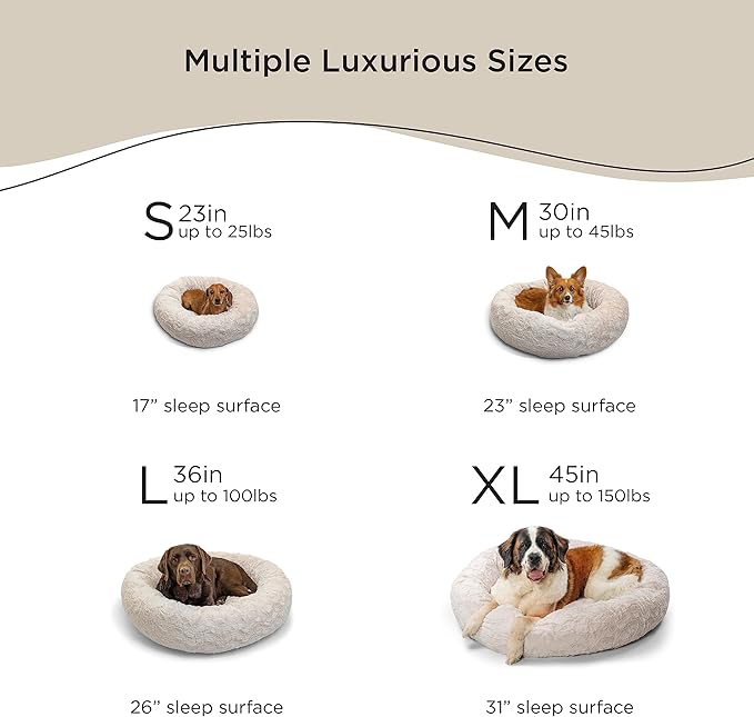 Best Friends by Sheri The Original Calming Donut Dog Bed – Washable Plush Pet Bed for Medium Breeds up to 45 lbs, Lux Faux Fur, Oyster, Medium (30" x 30")