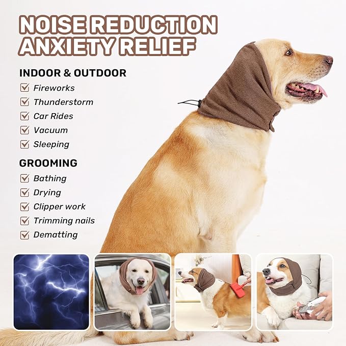 Dog Calming Hoodie, No Shake Ear Wraps for Dogs, Adjustable Dog Ear Muffs for Noise Protection, Ear Wrap Head Cover for Head Warp Anxiety Relief, Hematoma, Grooming and Force Drying