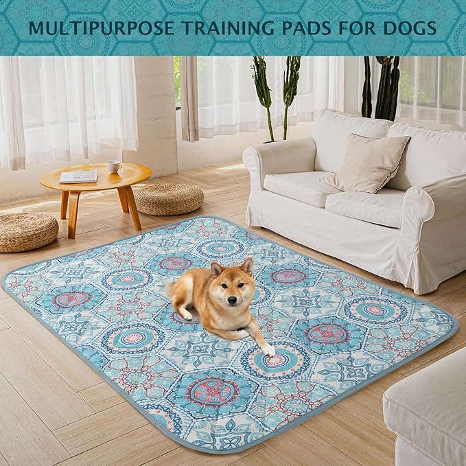 IEUUMLER Washable Pee Pads for Dogs, 2 Pack Non-Slip & Waterproof Pack Whelping Pad, Reusable Washable Puppy Potty Training Pad with Fast Absorbent for Playpen EU007 (Green Medallion, 24"X18"-2pcs)