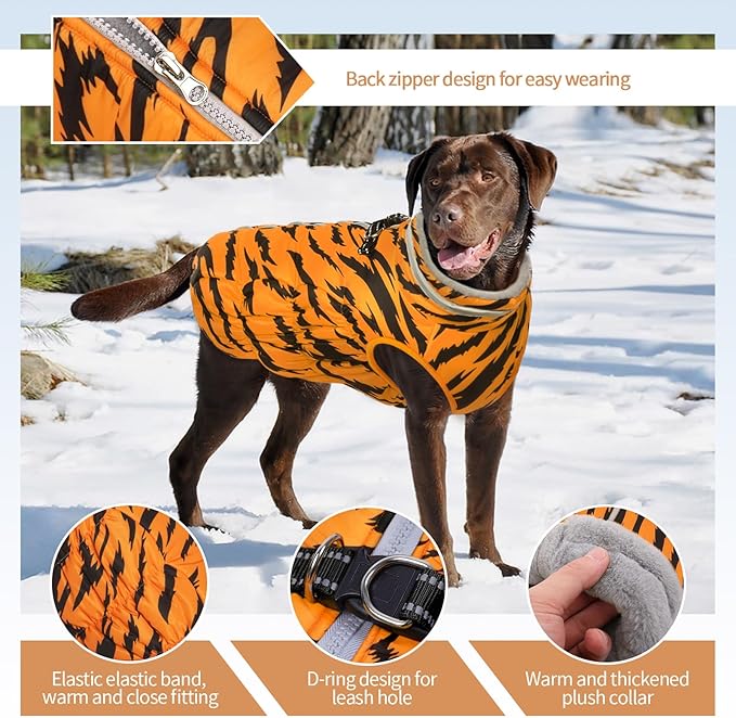 Winter Dog Coat,Large Dog Jacket,Waterproof Pet Jacket with Back Zipper,Pet Coat with Harness Built in,Warm Dogs Coat with Fleece Lined,Snow Jacket Clothes French Bulldog Shiba Inu,L