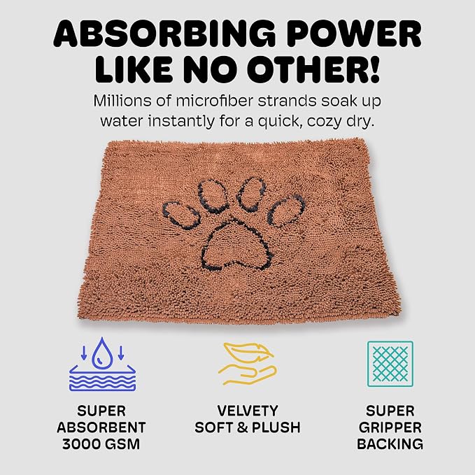 Dog Gone Smart Dirty Dog Doormat - Brown, 23 x 16 Inches | Fast Drying Rug with Super Gripper Backing for Clean Floors - Absorbent Microfiber & Machine Washable Mat for Muddy Paws