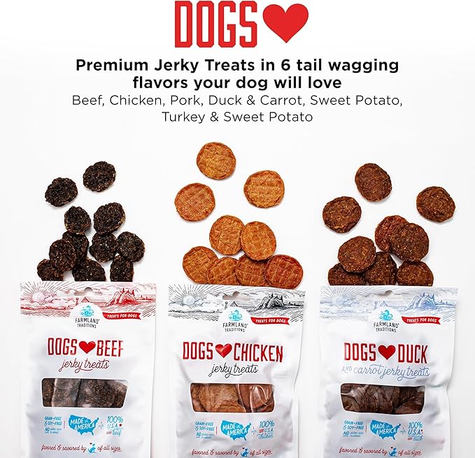 Farmland Traditions Dogs Love Beef Jerky Dog Treats, All Natural, Grain-Free, High Protein Training Treats, 2 Pound (Pack of 1) Bag