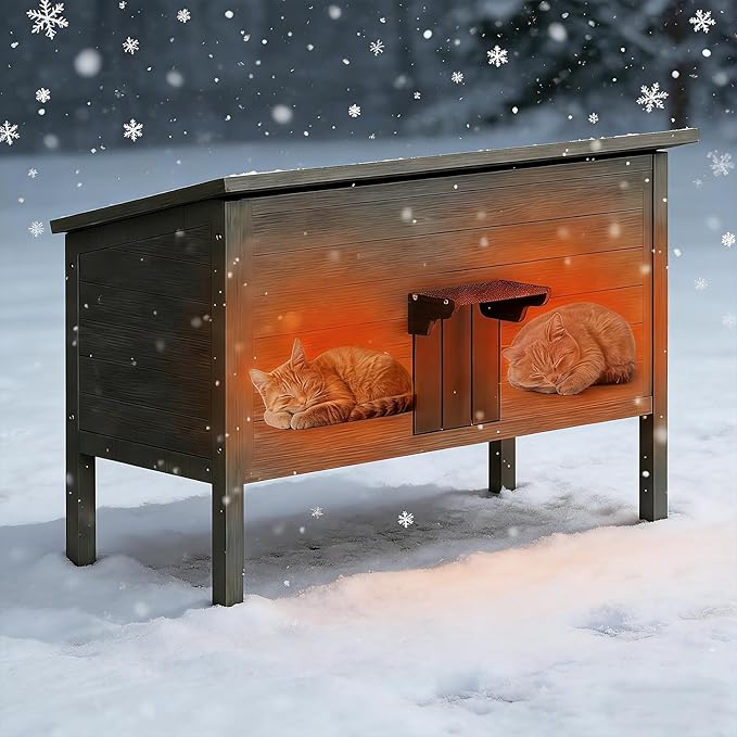 Herture Outdoor Cat House Weatherproof,47.24" Large Insulated Cat House Outdoor with All-Round Foam,Outdoor Cat Shelter for Winter,Feral Cat Shelter for Multiple Cats,Wooden Stray Cat Condo PG01DHZ