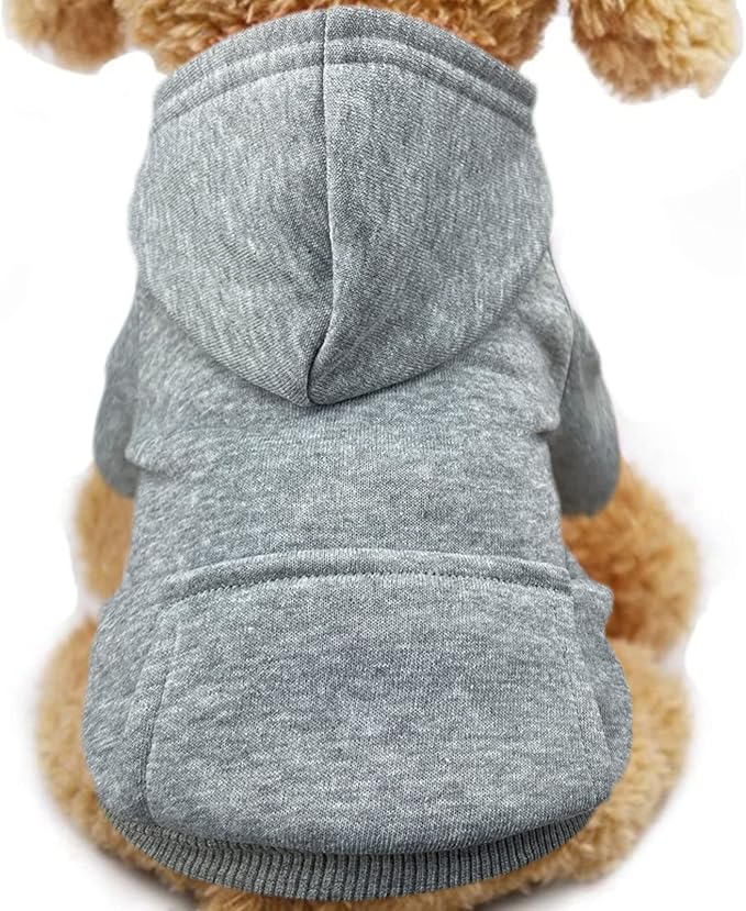 Jecikelon Winter Dog Hoodie Sweatshirts with Pockets Warm Dog Clothes for Small Dogs Chihuahua Coat Clothing Puppy Cat Custume (Grey, Medium)