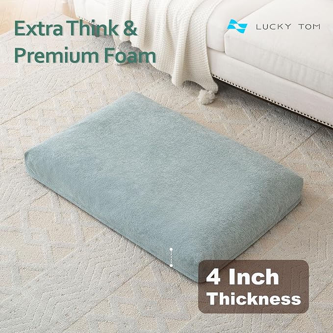 Lucky Tom Dog Bed Crate Pad - Machine-Washable Removable Cover with Waterproof Liner, Luxury Dog Couch Bed with Non-Skip Bottom for Medium-Large Dogs & Most Crates (Green,41" x 28")