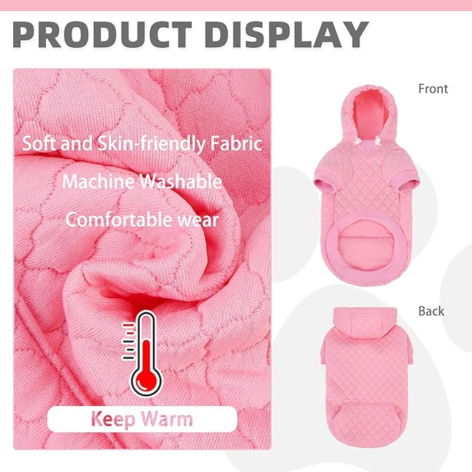 KOOLTAIL Small Dog Sweater, Ultra-Warm & Soft Winter Fall Sphynx Cat Clothes for Cats Only, Lightweight Dog Hoodie Sweatshirt for Small Dogs Boy Girl Yorkie, Chihuahua, Shih-Tzu, Puppy,Pink XS