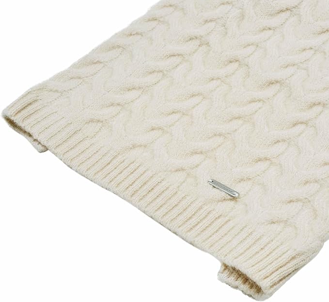 Blueberry Pet Classic Fuzzy Textured Knit Pullover Turtle-Neck Dog Sweater in Ivory, Back Length 14", Pack of 1 Clothes for Dogs