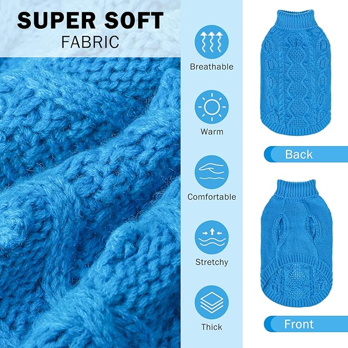 SCENEREAL XXXL Dog Sweater Boy Girl, Fall Winter Soft Warm Knitted Extra Large Dog Clothes Sweatershirt, Classic Turtleneck Pullover Outfits with Leash Hole, Pet Knitwear Apparel, Lake Blue