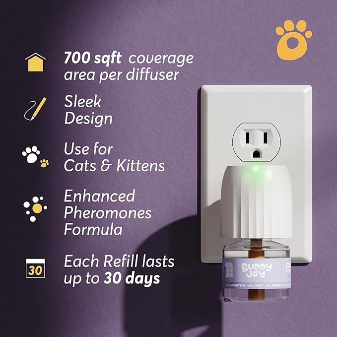 Cat Calming Diffuser Refills – Long-Lasting 30-Day Formula, Cat Pheromones Calming Diffuser for Stress Relief, Relaxation, and Anxiety Reduction, Easy to Use – (2 Diffusers + 2 Refills)