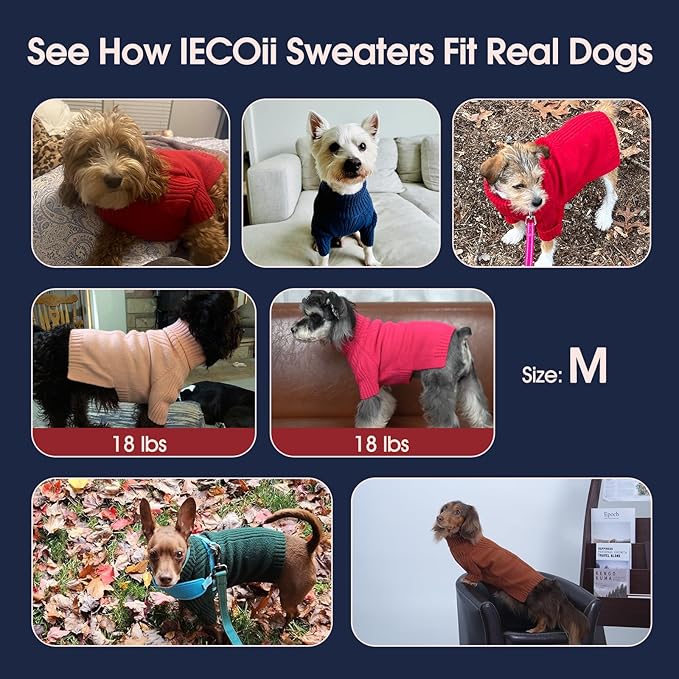 IECOii Dachshund Sweater,Turtleneck Dog Sweater for Small Medium Dogs Girl Boy,Stretchy & Breathable,Warm Knitted Pullover Coat,High Neck Knitwear for Cold Weather Indoor & Outdoor Wear (Grey,M)